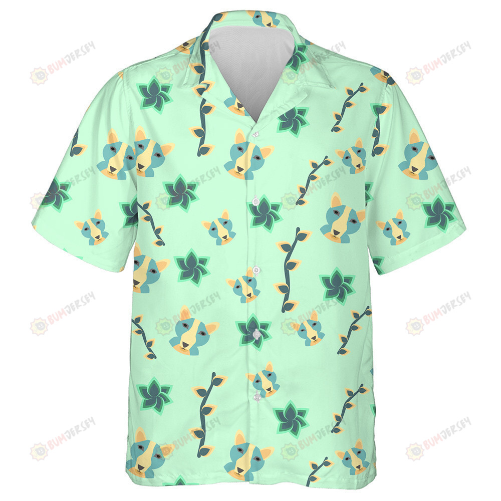 Wolf Flowers And Twigs On A Green Background Hawaiian Shirt