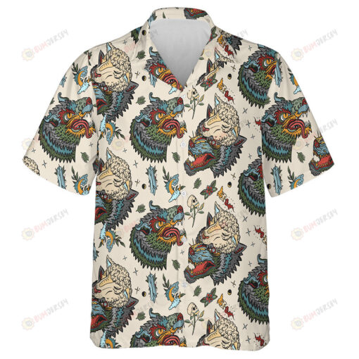 Wolf Head Old School Tattoo Art Hawaiian Shirt