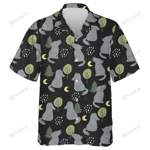 Wolf Howling At The Moon In The Forest Hawaiian Shirt