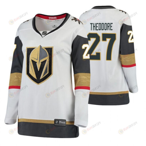 Women Vegas Golden Knights Shea Theodore 27 Breakaway Away White Jersey Jersey