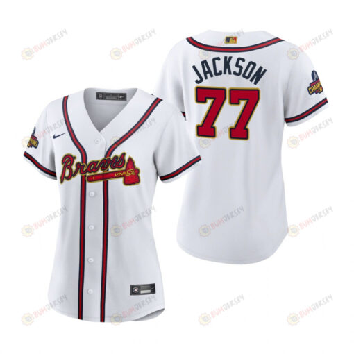 Women's Luke Jackson 77 Atlanta Braves White 2022-23 Gold Program Jersey