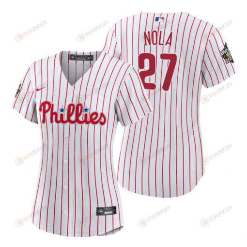 Women's Philadelphia Phillies Aaron Nola 27 White 2022-23 World Series Jersey