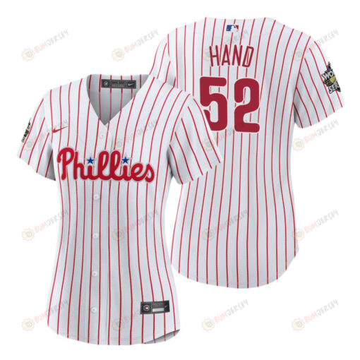 Women's Philadelphia Phillies Brad Hand 52 White 2022-23 World Series Jersey