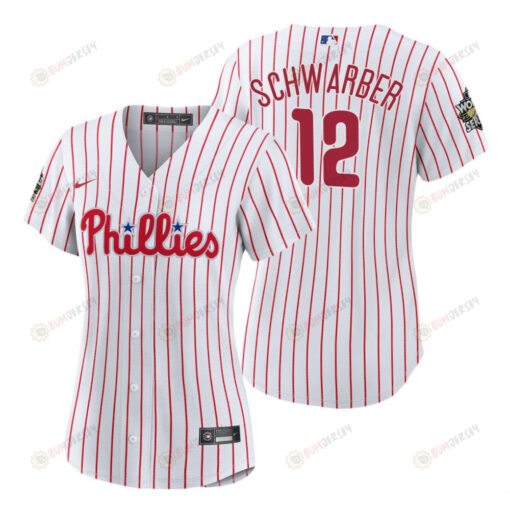 Women's Philadelphia Phillies Kyle Schwarber 12 White 2022-23 World Series Jersey