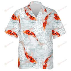 Wonderful Orange Koi Carp Sea Fishes On Coral Background Hawaiian Shirt