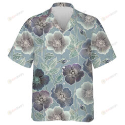 Wonderful Purple Flowers Leaves Branches Hand Drawing Pattern Hawaiian Shirt