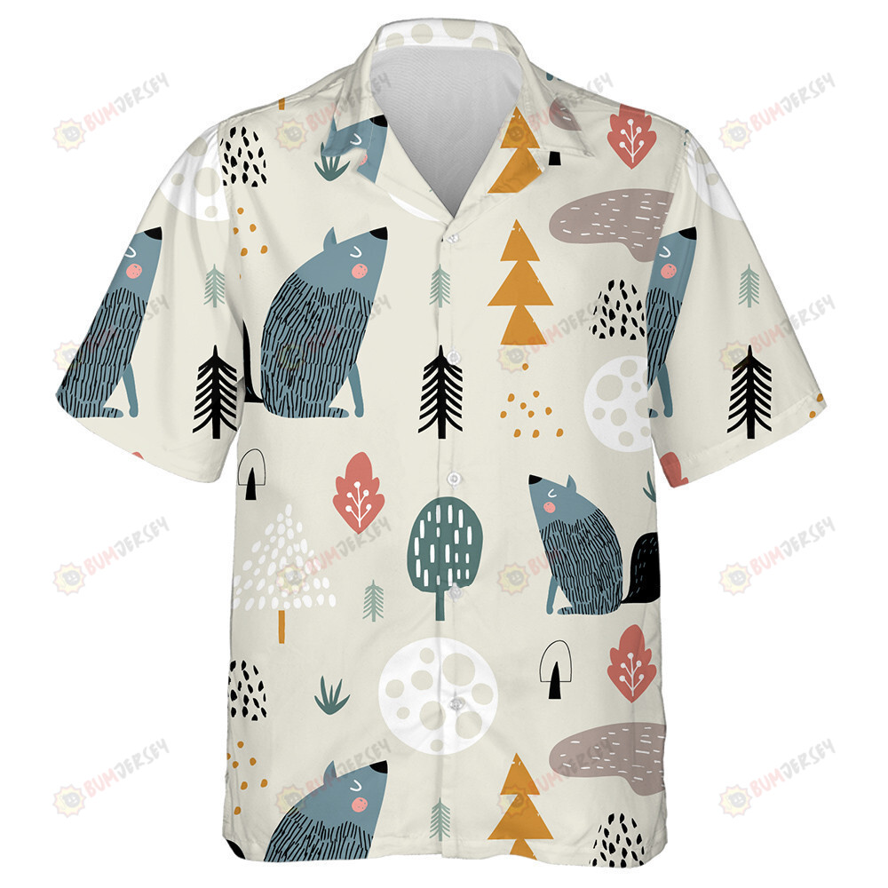 Woodland Wolf Moon And Hand Drawn Elements Hawaiian Shirt