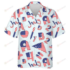 Words And Numbers Of 4th July Filled With Ameican Flag Pattern Hawaiian Shirt