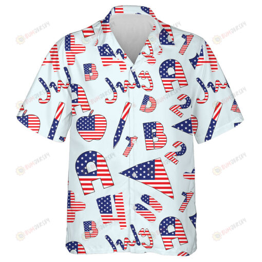 Words And Numbers Of 4th July Filled With Ameican Flag Pattern Hawaiian Shirt