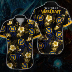 World Of Warcraft Floral And Leaves Pattern Curved Hawaiian Shirt In Black