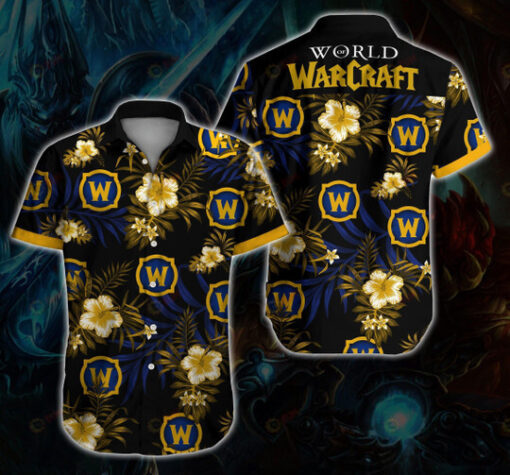 World Of Warcraft Floral And Leaves Pattern Curved Hawaiian Shirt In Black