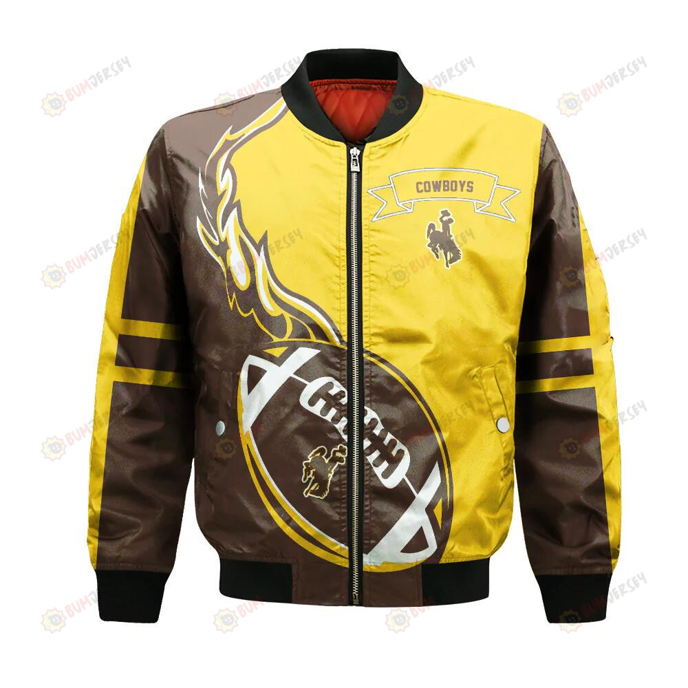 Wyoming Cowboys Bomber Jacket 3D Printed Flame Ball Pattern