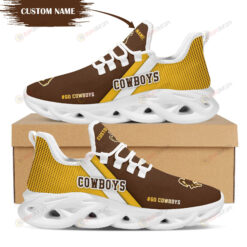 Wyoming Cowboys Logo Custom Name Pattern 3D Max Soul Sneaker Shoes In Yellow And Brown