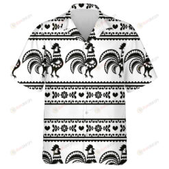 Wzory Lowickie Monochrome Folk Art Pattern With Chicken Hawaiian Shirt