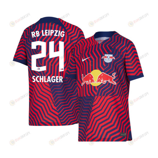 Xaver Schlager 24 RB Leipzig 2023-24 Away YOUTH Jersey - Red Blue