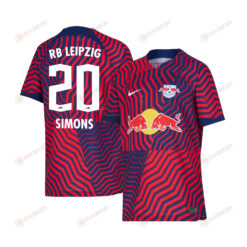 Xavi Simons 20 RB Leipzig 2023-24 Away YOUTH Jersey - Red Blue