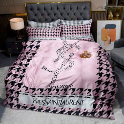 YSL Leopard Washed Silk Bedding Set In Black/Pink
