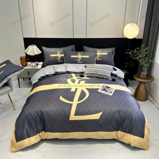 YSL Logo Washed Silk Bedding Set In Black