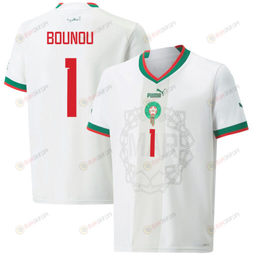 Yassine Bounou 1 Morocco National Team 2022-23 Qatar World Cup Men Away Jersey - White