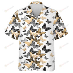 Yellow And Black Butterflies On A White Background Hawaiian Shirt