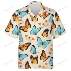 Yellow And Blue Butterflies On A White Background Hawaiian Shirt