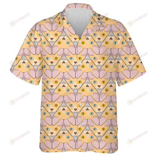 Yellow And Blue Eyes Sphinx Cat Portrait On Grey Hawaiian Shirt