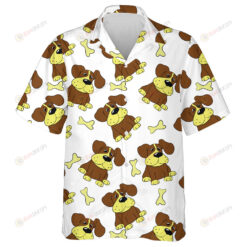 Yellow And Brown Dog With Bone Isolated Background Hawaiian Shirt