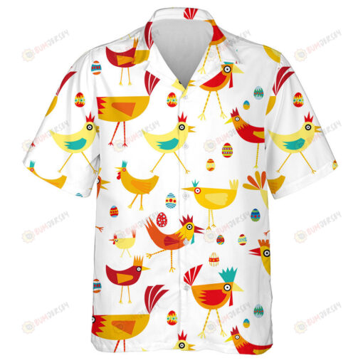 Yellow And Orange Chickens With Egg Easter Hawaiian Shirt