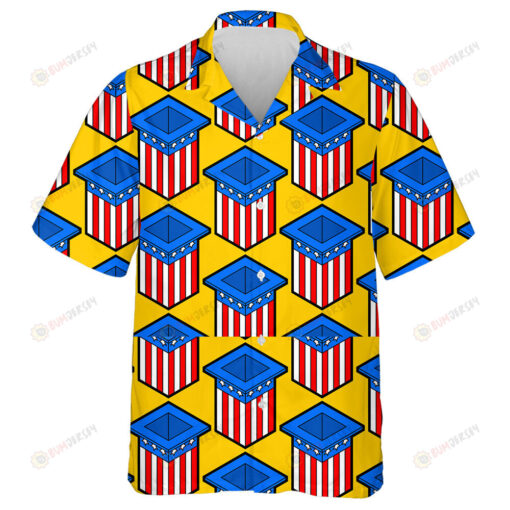 Yellow Background Independence Day Uncle Sam Hat Hawaiian Shirt
