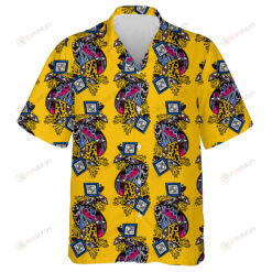 Yellow Background With Bright Accessories Clothing And Hippie Peace Signs Hawaiian Shirt