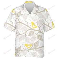 Yellow Bird Perched On Gray Tree Branch Hawaiian Shirt