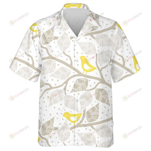 Yellow Bird Perched On Gray Tree Branch Hawaiian Shirt
