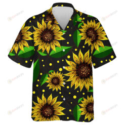 Yellow Dots And Sunflowers On Black Background In Watercolor Style Hawaiian Shirt