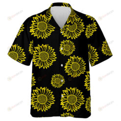 Yellow Outline Sunflowers On Black Backdrop Hawaiian Shirt