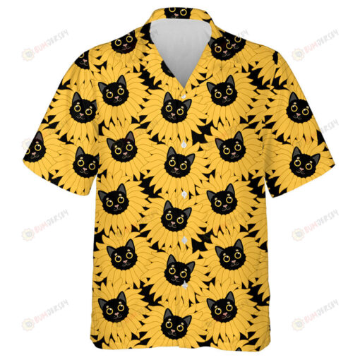 Yellow Sunflower And Funny Black Cat Hawaiian Shirt