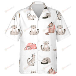Young Happy Cute Cats Collection On White Background Hawaiian Shirt