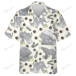 Young Playful Elephants With Footprint And Leaf Hawaiian Shirt