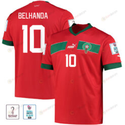 Youn?s Belhanda 10 Morocco National Team FIFA World Cup Qatar 2022 Patch Home Jersey