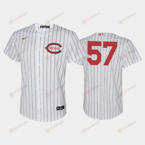 Youth 2022-23 Field of Dreams 57 Stuart Fairchild Cincinnati Reds White Jersey