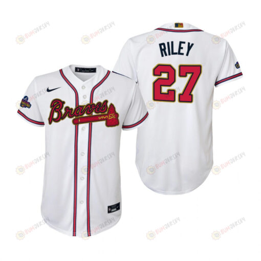 Youth Austin Riley 27 Atlanta Braves White 2022-23 Gold Program Jersey