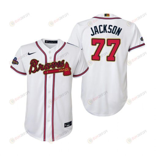 Youth Luke Jackson 77 Atlanta Braves White 2022-23 Gold Program Jersey