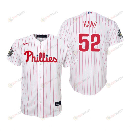 Youth Philadelphia Phillies Brad Hand 52 White 2022-23 World Series Jersey