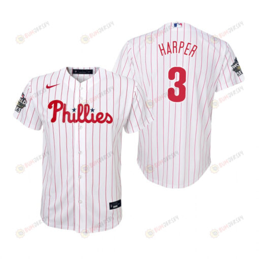 Youth Philadelphia Phillies Bryce Harper 3 White 2022-23 World Series Jersey