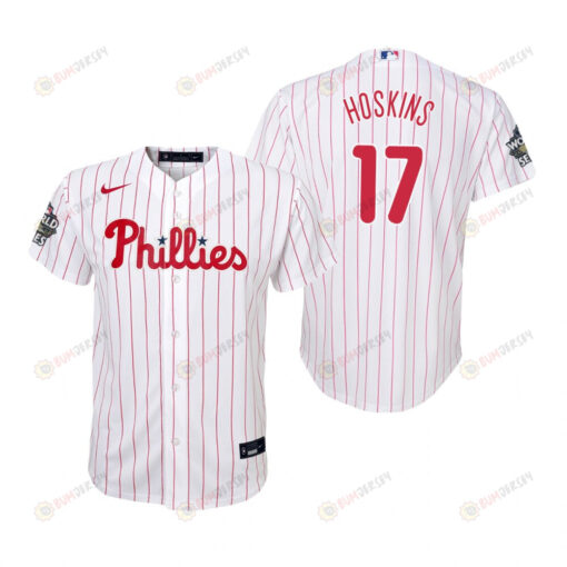 Youth Philadelphia Phillies Rhys Hoskins 17 White 2022-23 World Series Jersey