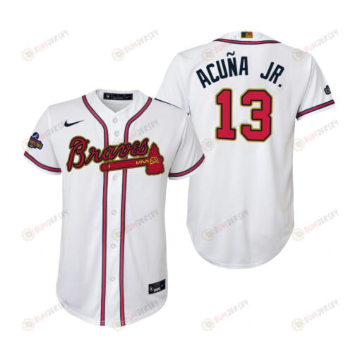 Youth Ronald Acuna Jr. 13 Atlanta Braves White 2022-23 Gold Program Jersey