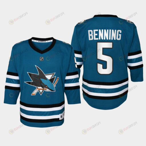 Youth San Jose Sharks Matt Benning 5 Home 2022-23 Jersey Teal