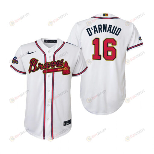 Youth Travis d'Arnaud 16 Atlanta Braves White 2022-23 Gold Program Jersey