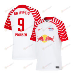 Yussuf Poulsen 9 RB Leipzig 2023/24 Home YOUTH Jersey - White/Red