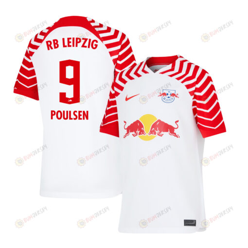 Yussuf Poulsen 9 RB Leipzig 2023/24 Home YOUTH Jersey - White/Red