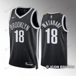 Yuta Watanabe 18 2022-23 Brooklyn Nets Black Icon Edition Jersey Swingman